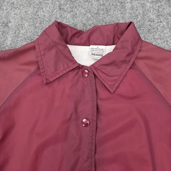 Vintage Sears Jacket Mens Small Maroon Nylon Coaches Lined Snap Front 90s Street - Picture 10 of 16